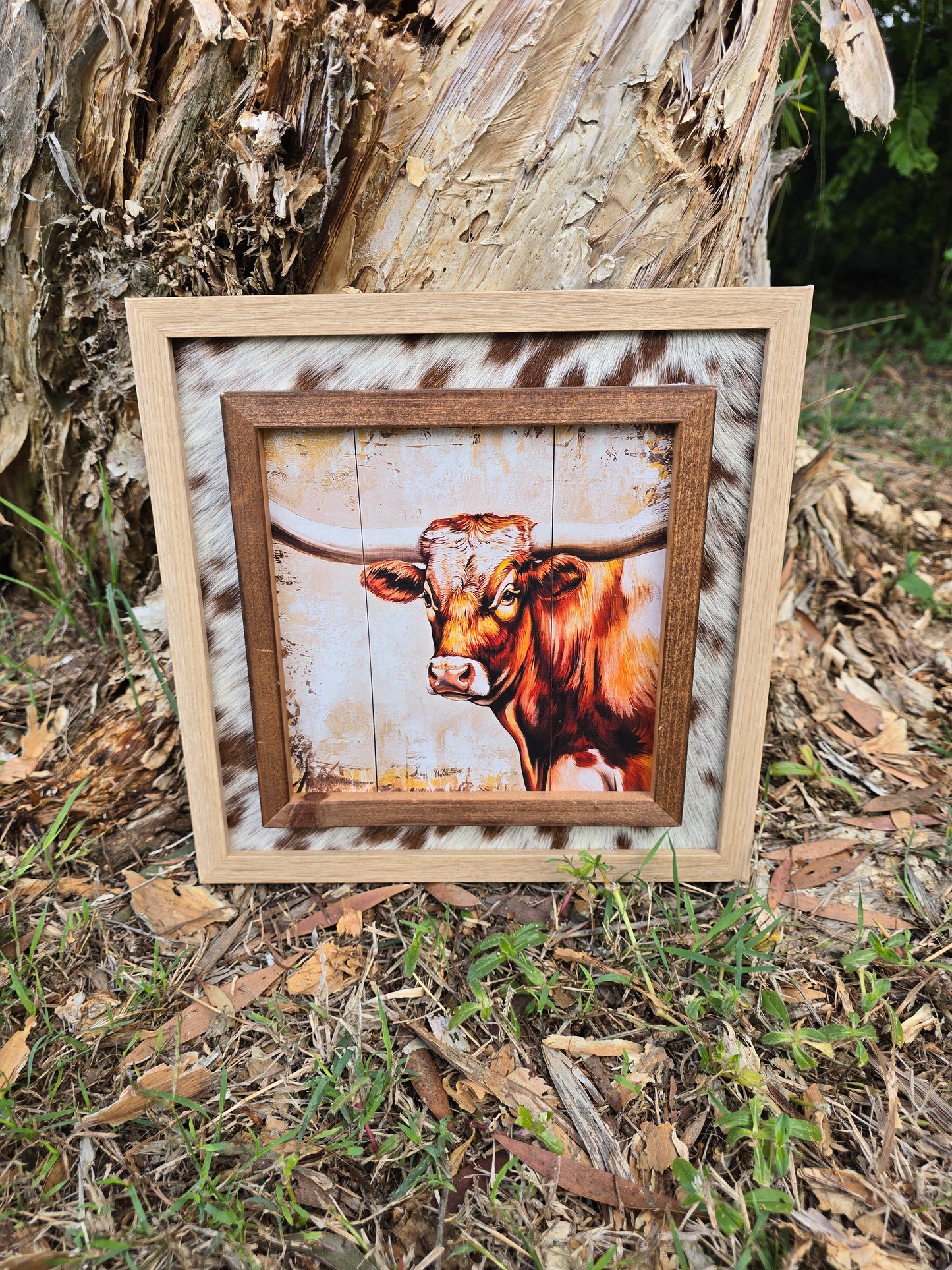 Handcrafted Square Cowhide 3D Print - Dimensional Australian Art