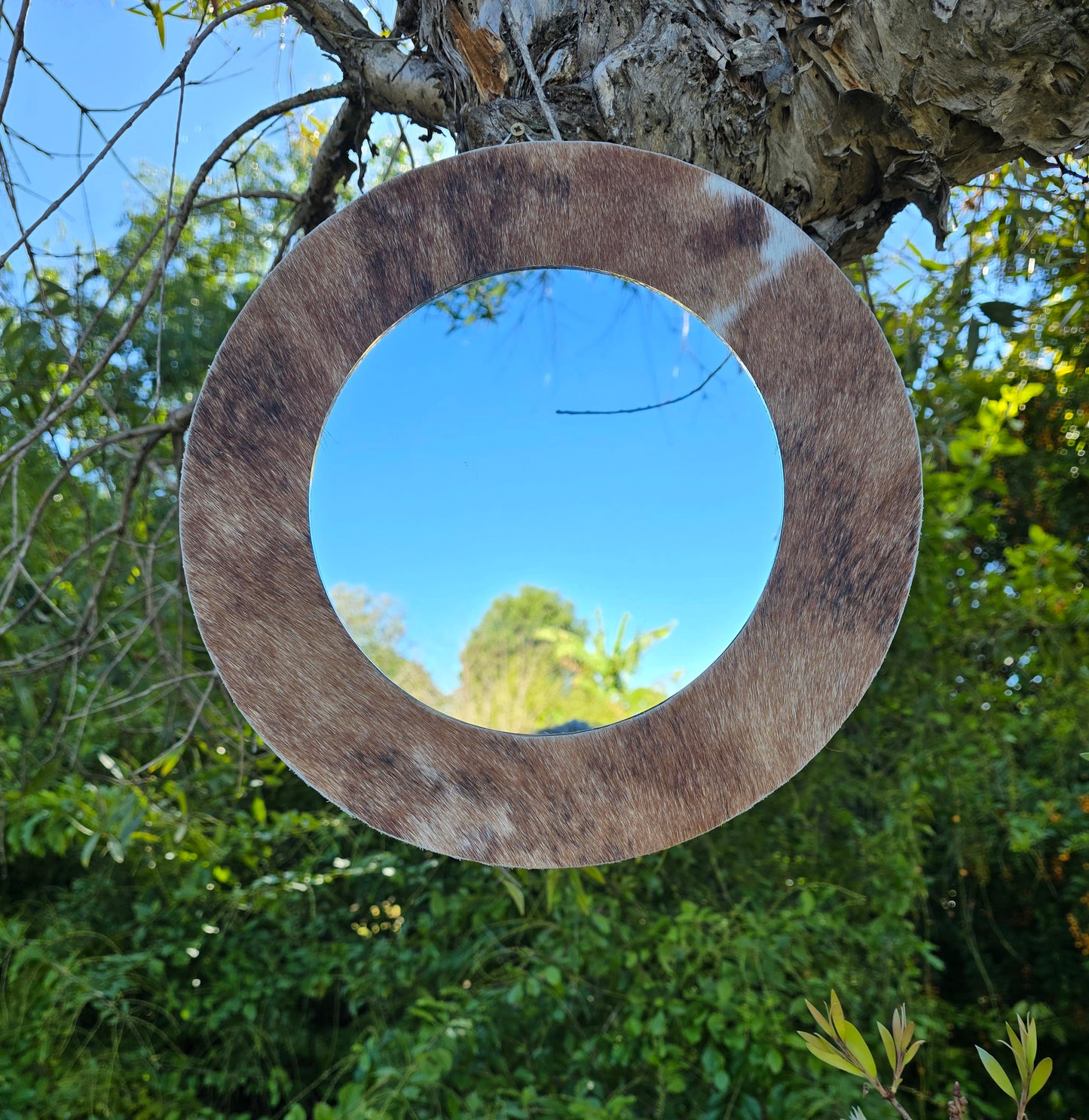 Cowhide Wall Mirror - Rustic Modern Home Accent