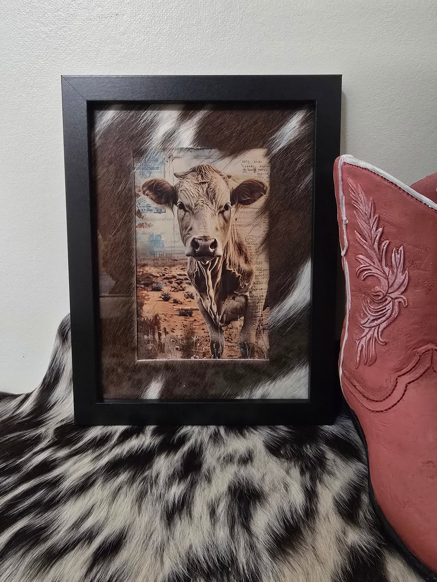 Cowhide frame with print