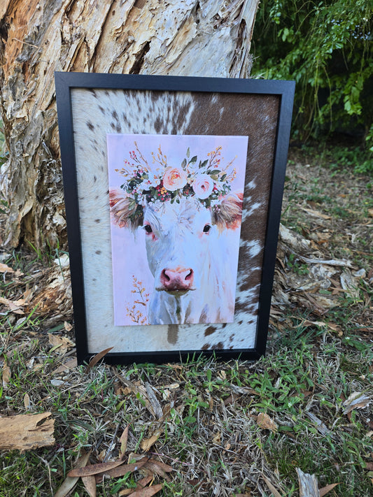 A3 sized Cowhide Frame with A4 sized 3D cow prints (set of 3)