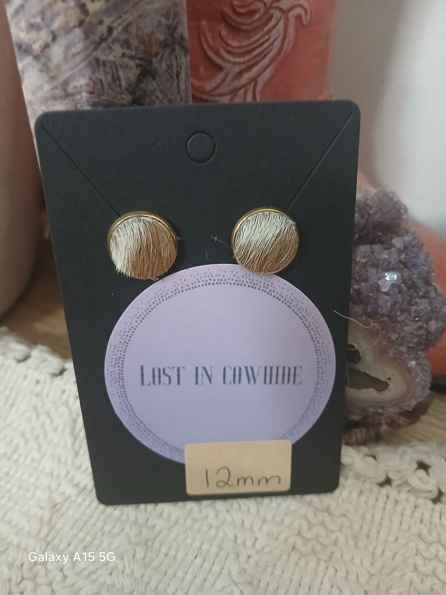 Cowhide Stud earrings (golden stud)
