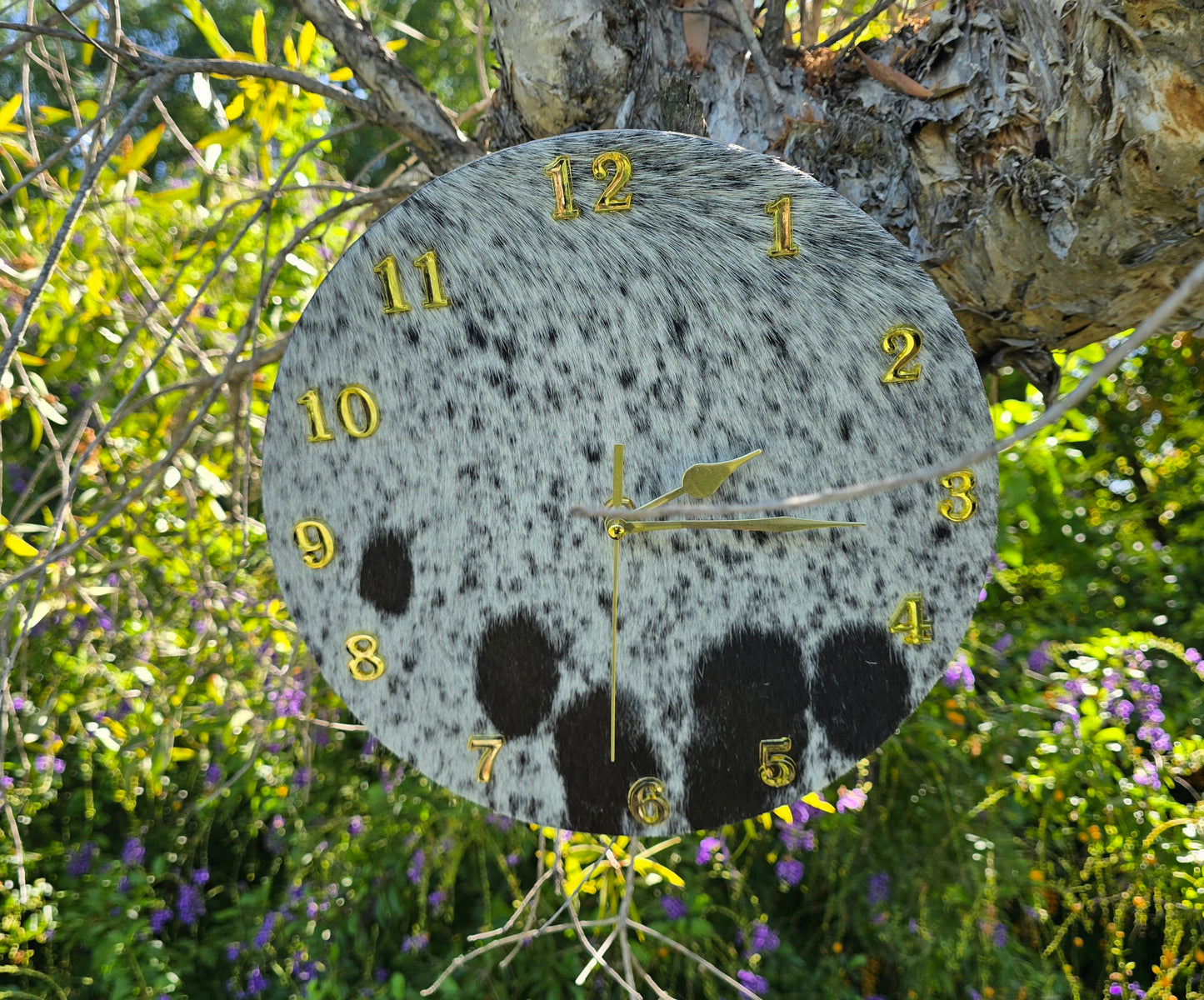 Cowhide Wall Clock 28cm - Handcrafted Rustic Timepiece