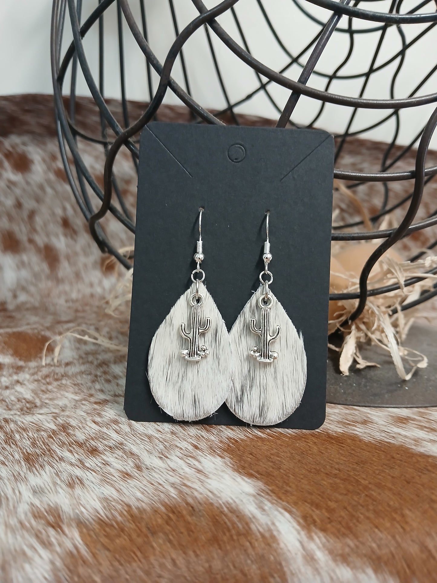 Cowhide teardrop earrings