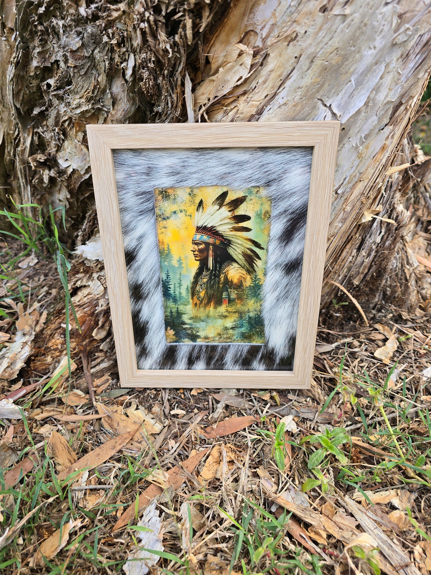 Cowhide frame with print