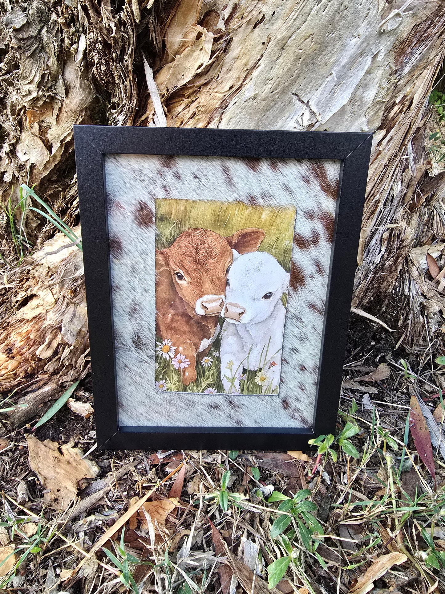 Cowhide frame with Cows print