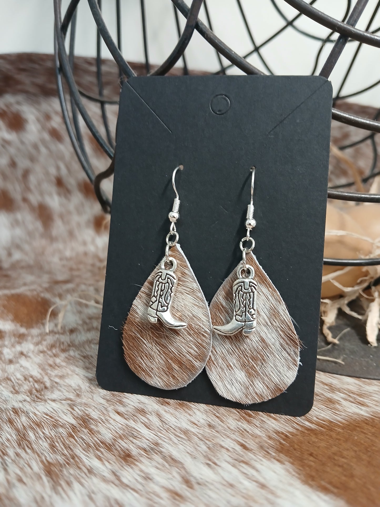 Cowhide teardrop earrings