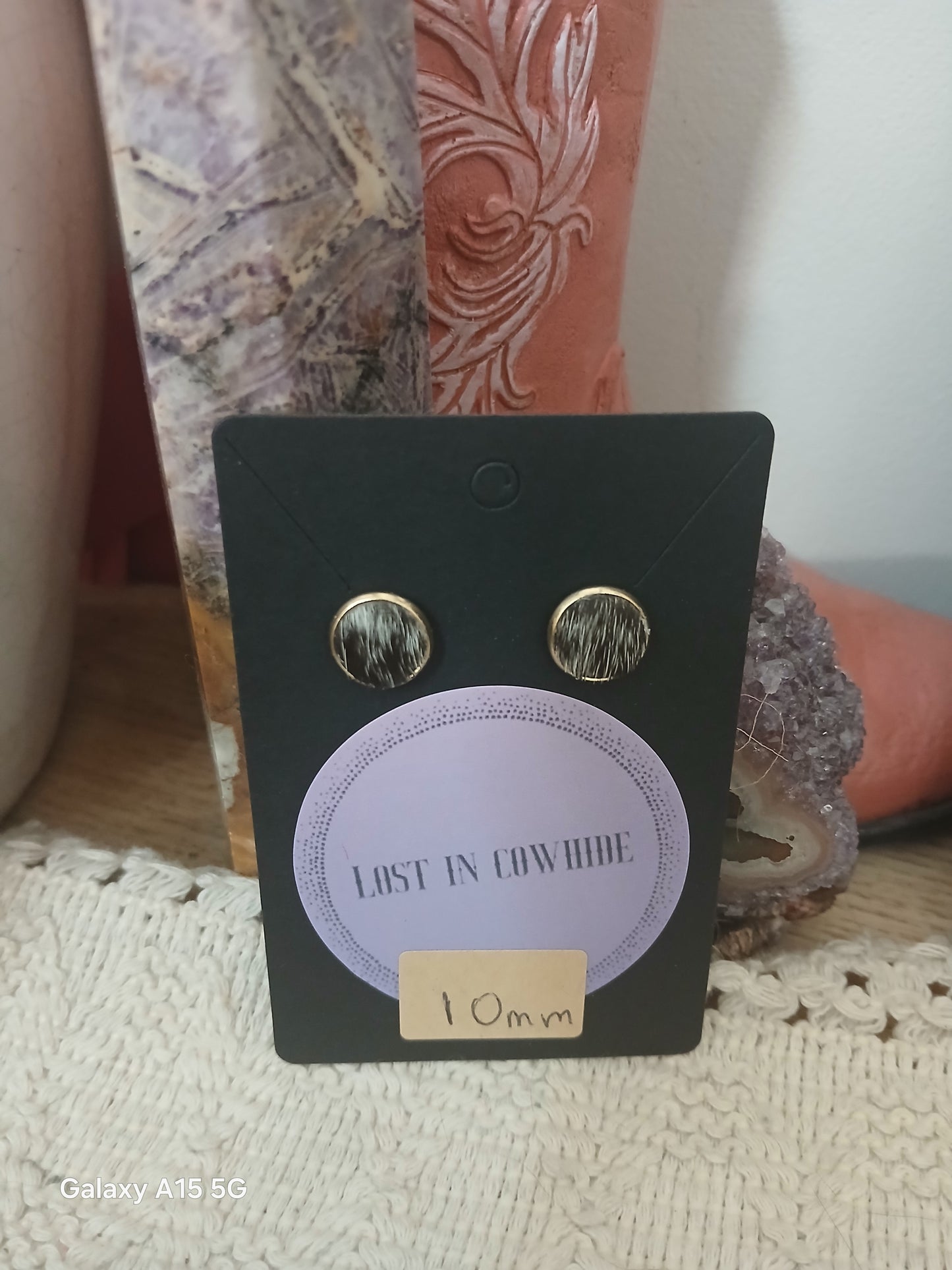 Cowhide Stud earrings (golden stud)