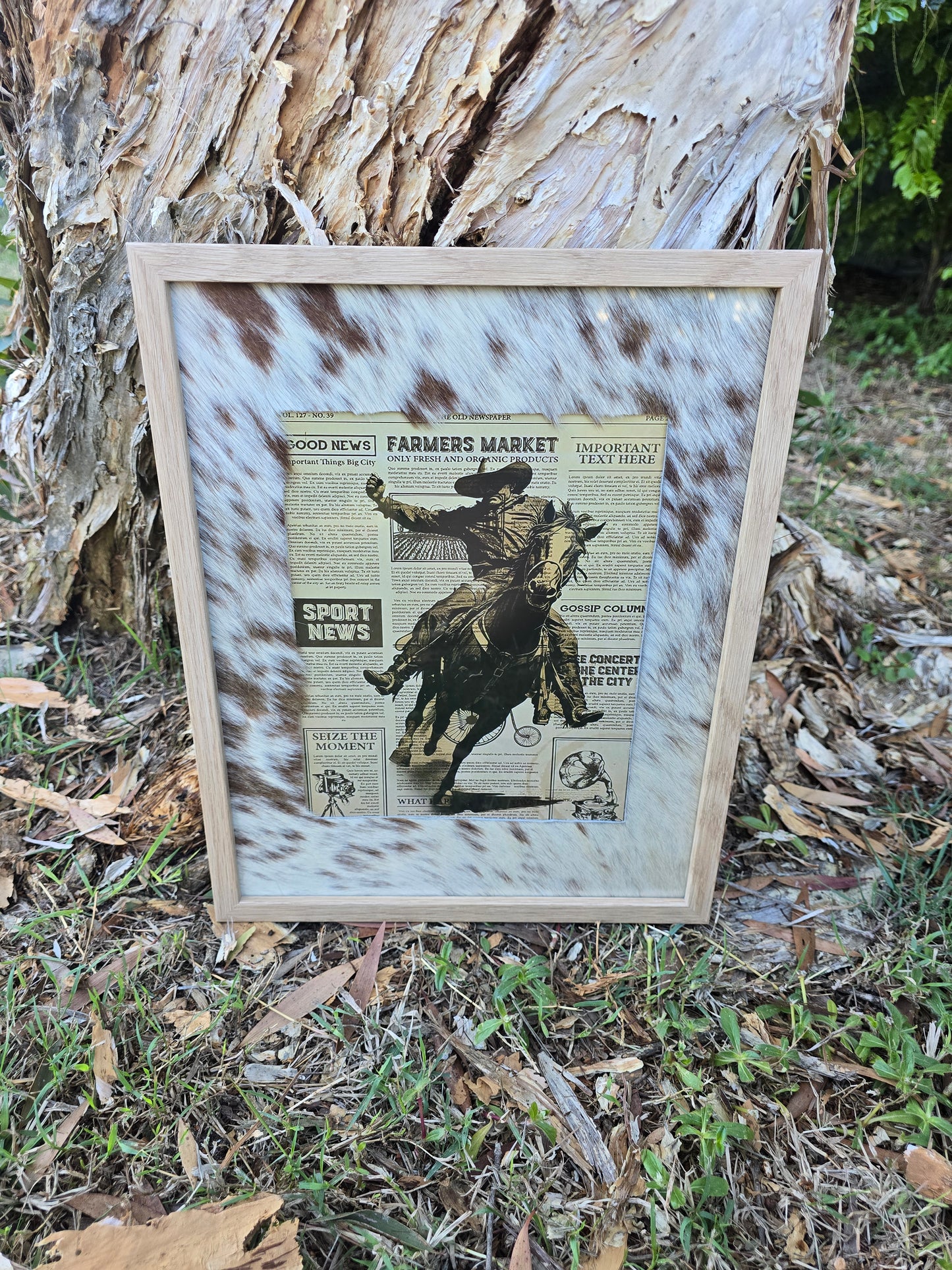 Cowhide frame with 8x10" print