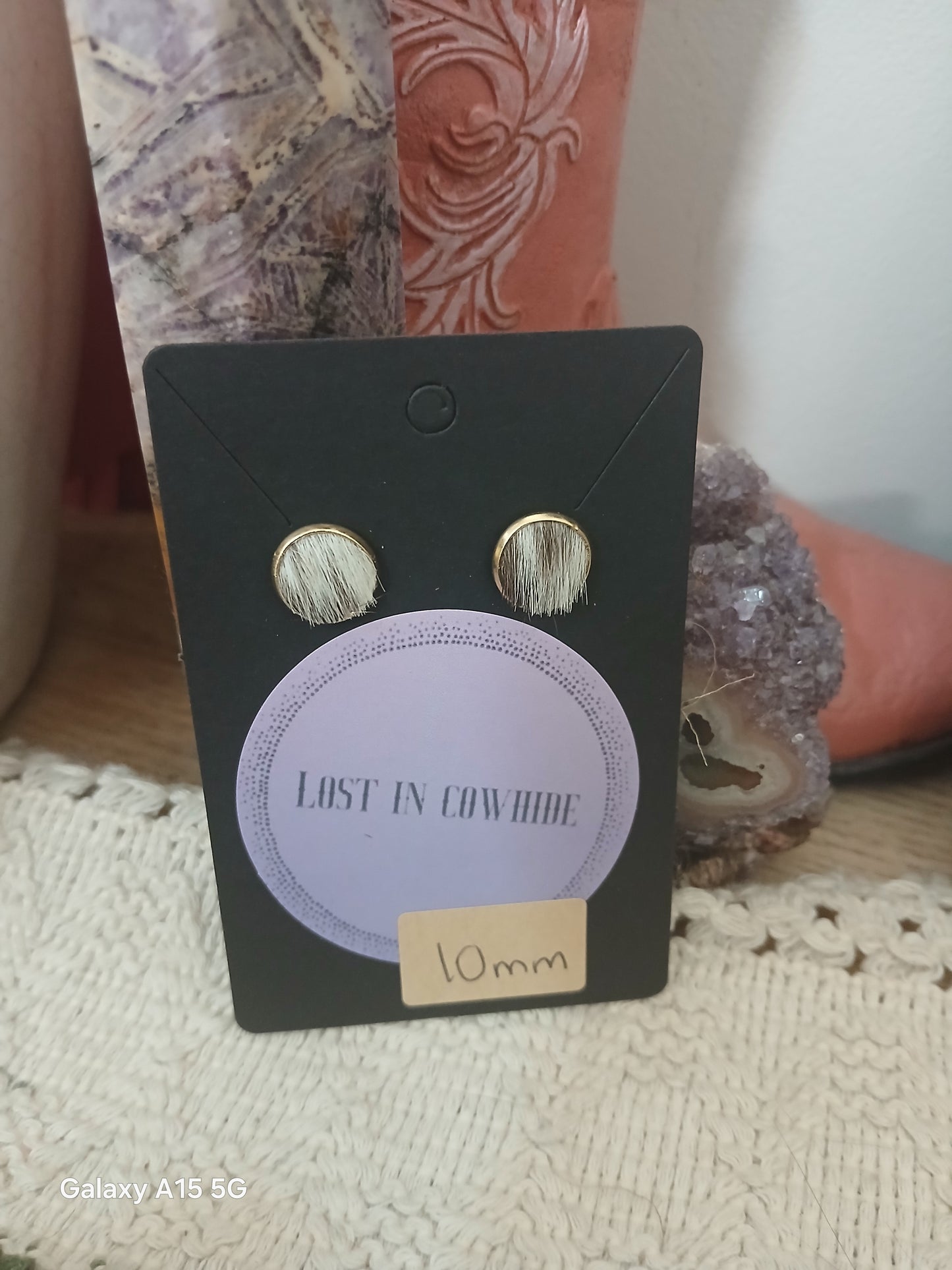 Cowhide Stud earrings (golden stud)