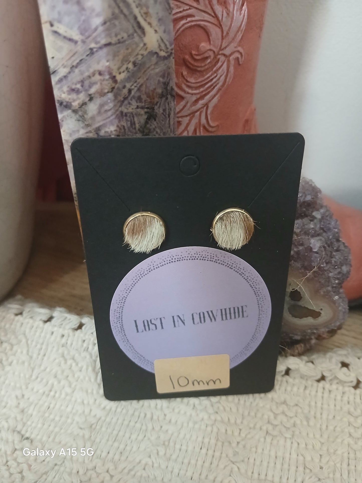 Cowhide Stud earrings (golden stud)