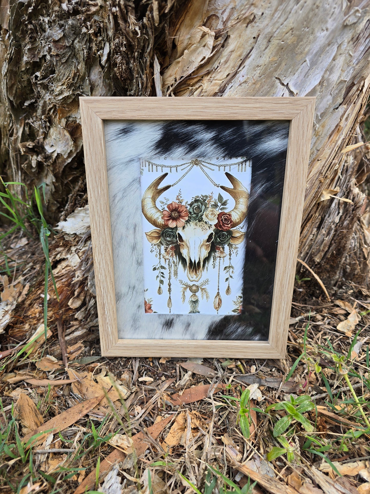 Cowhide frame with print