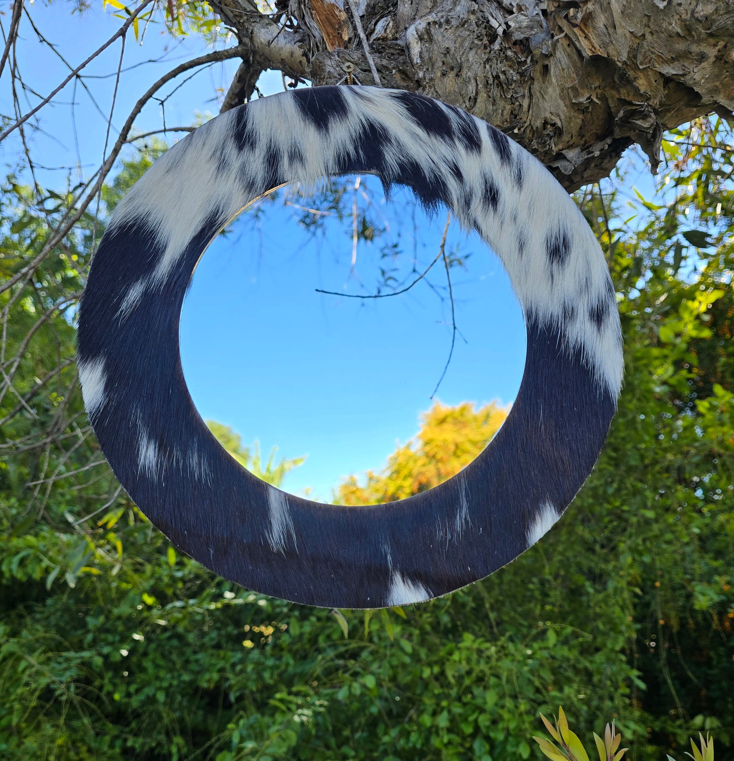 Cowhide Wall Mirror - Rustic Modern Home Accent