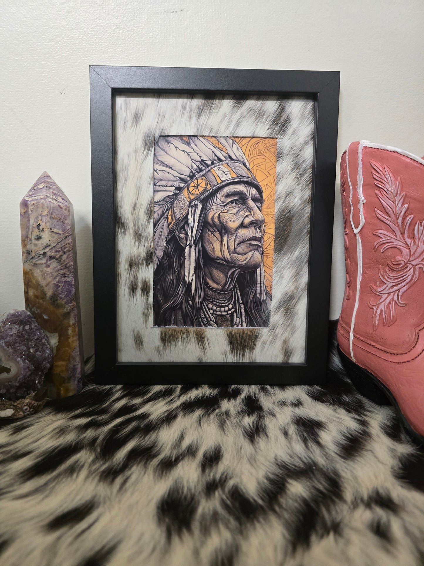 Cowhide frame with print