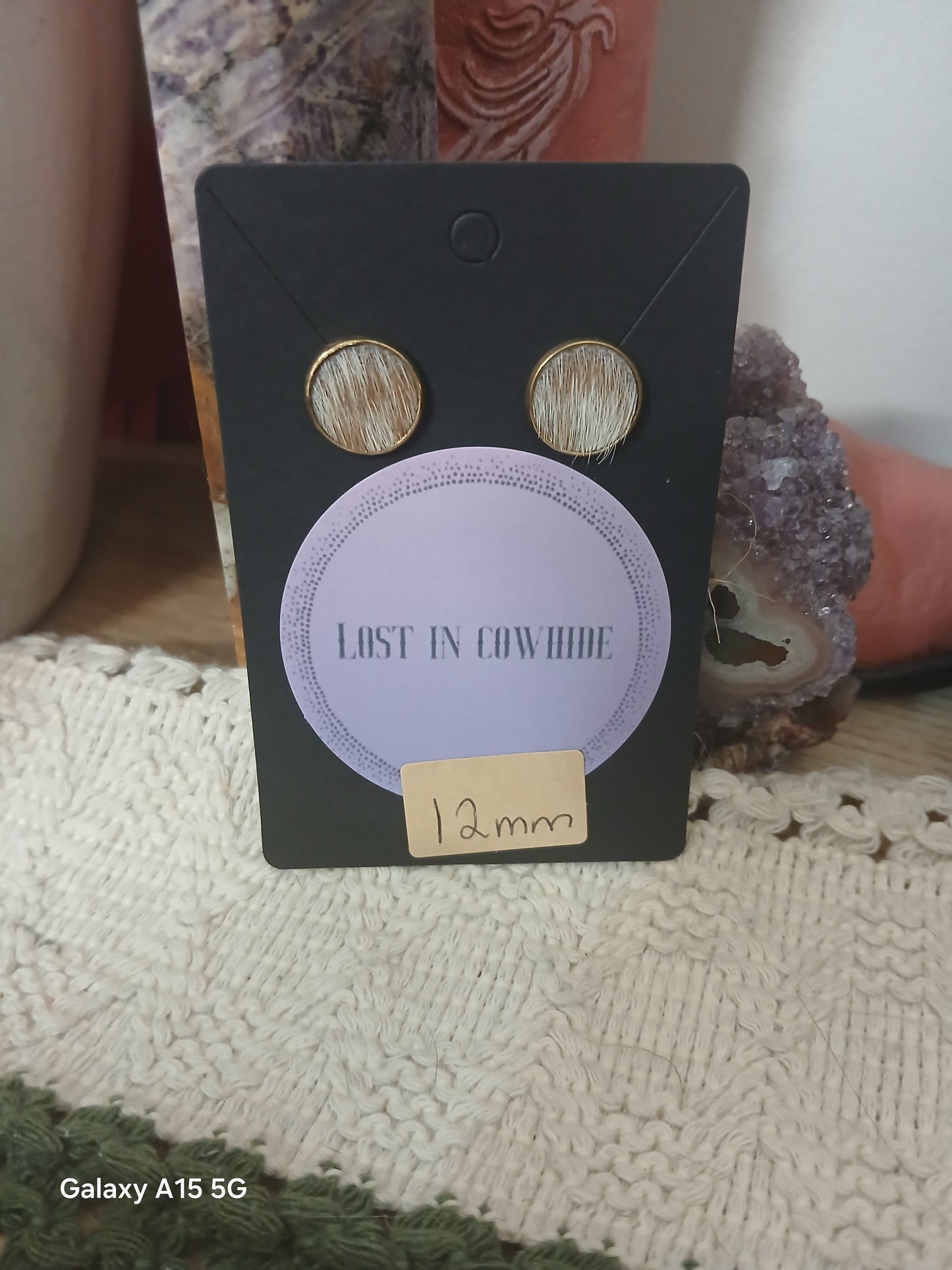Cowhide Stud earrings (golden stud)