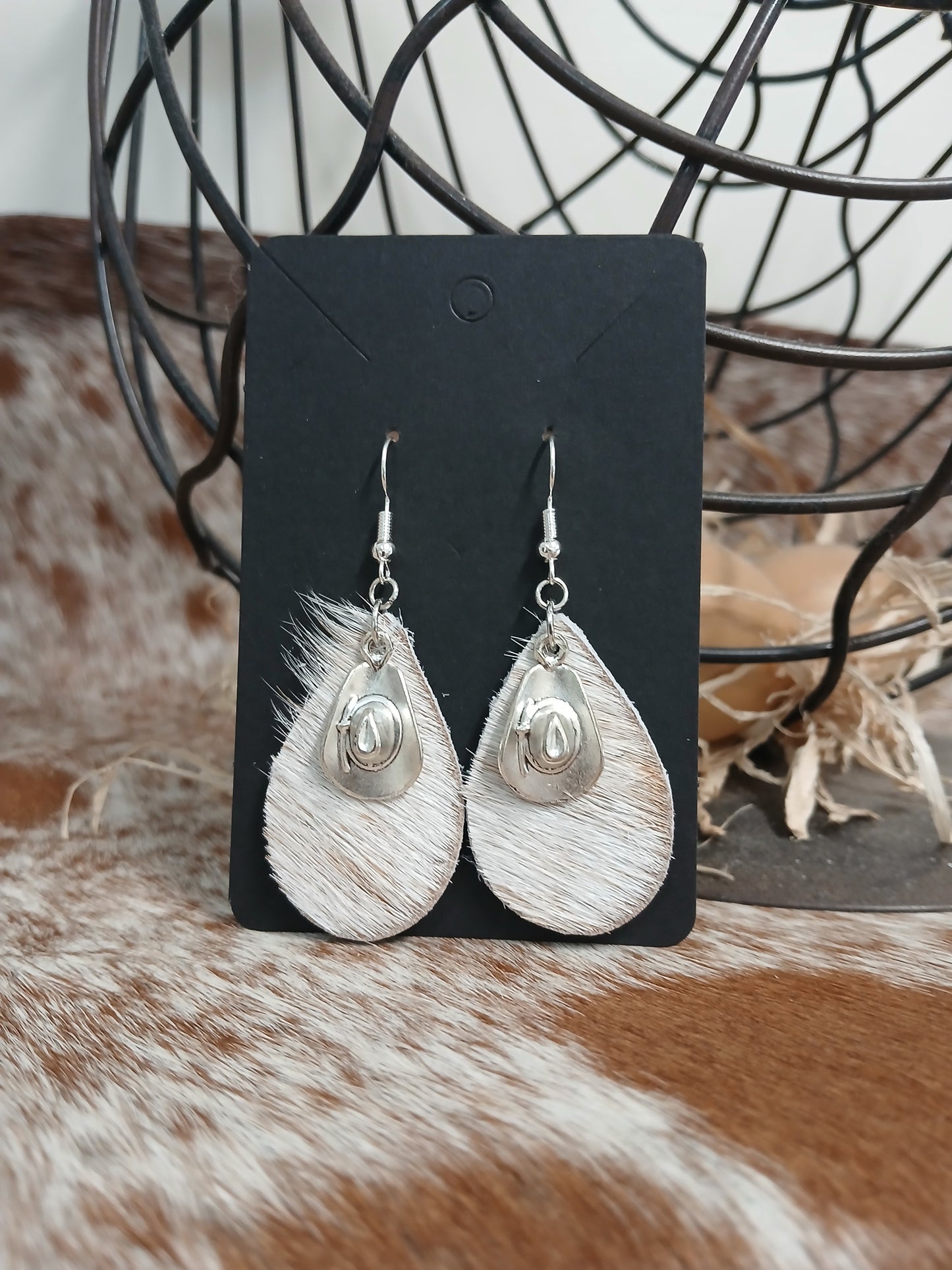 Cowhide teardrop earrings