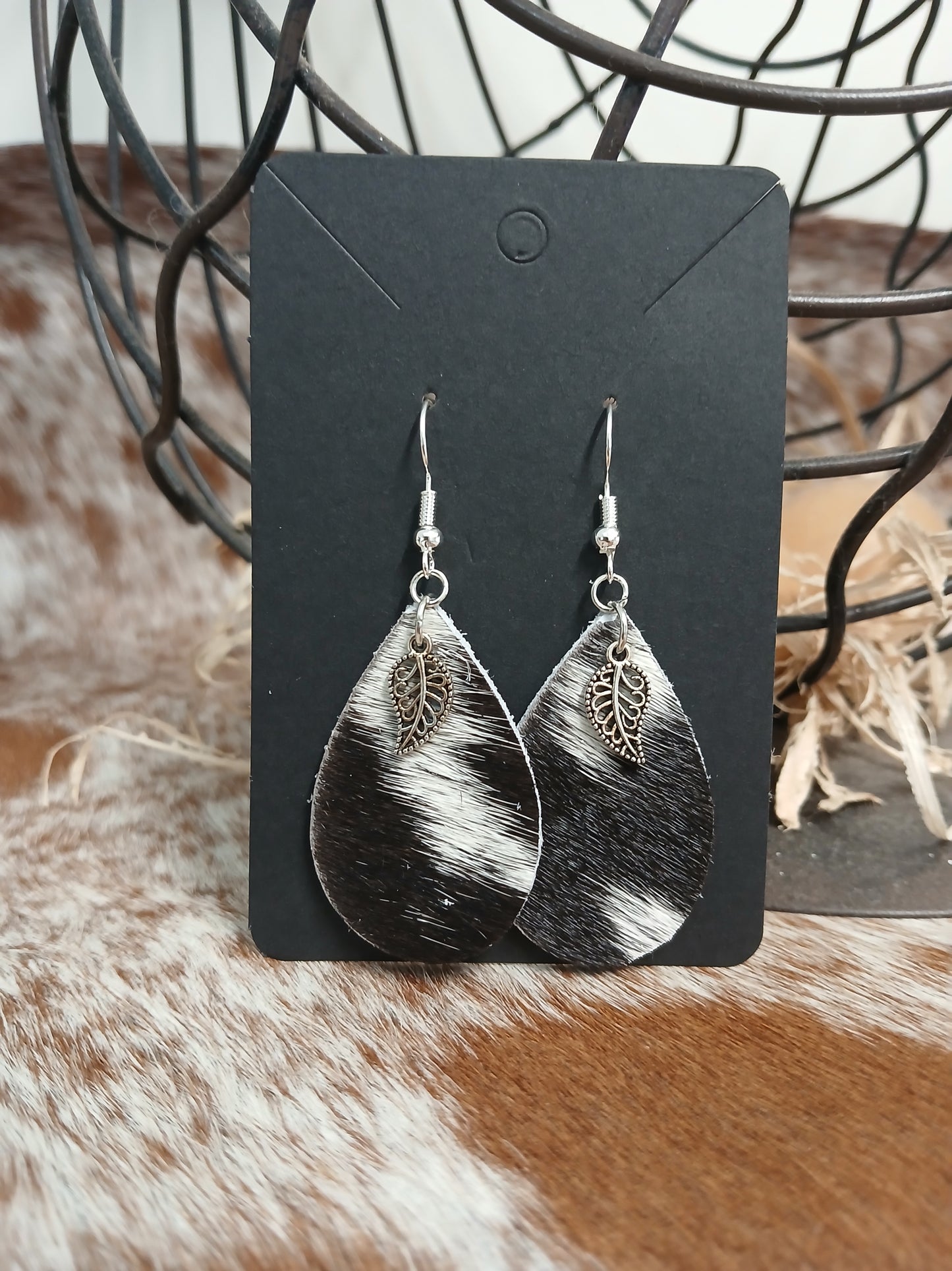 Cowhide teardrop earrings