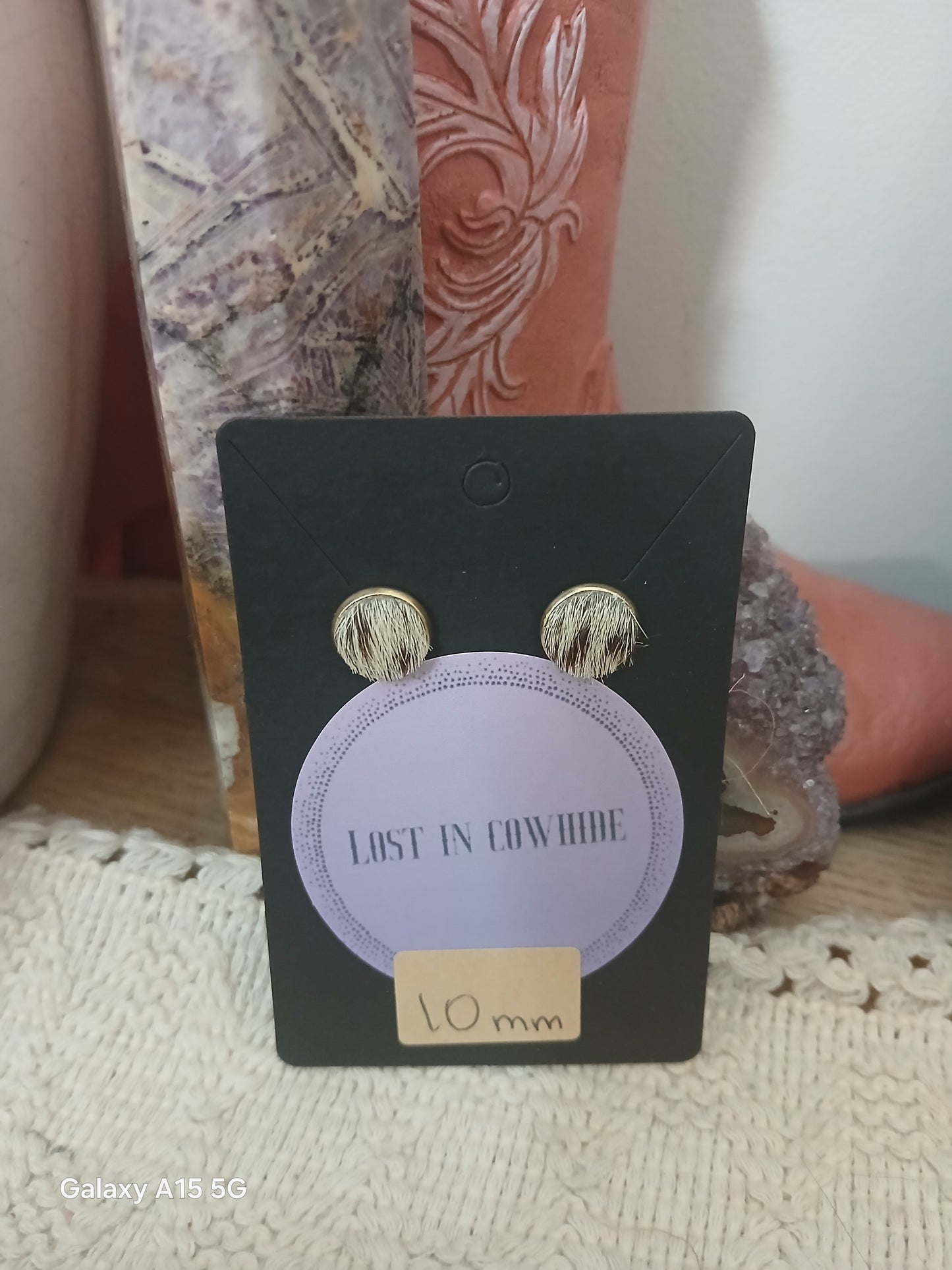 Cowhide Stud earrings (golden stud)