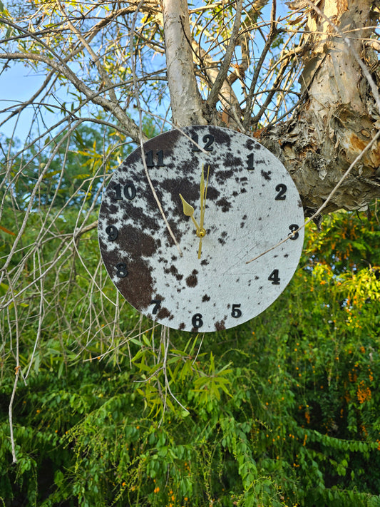 Cowhide Wall Clock 28cm - Handcrafted Rustic Timepiece