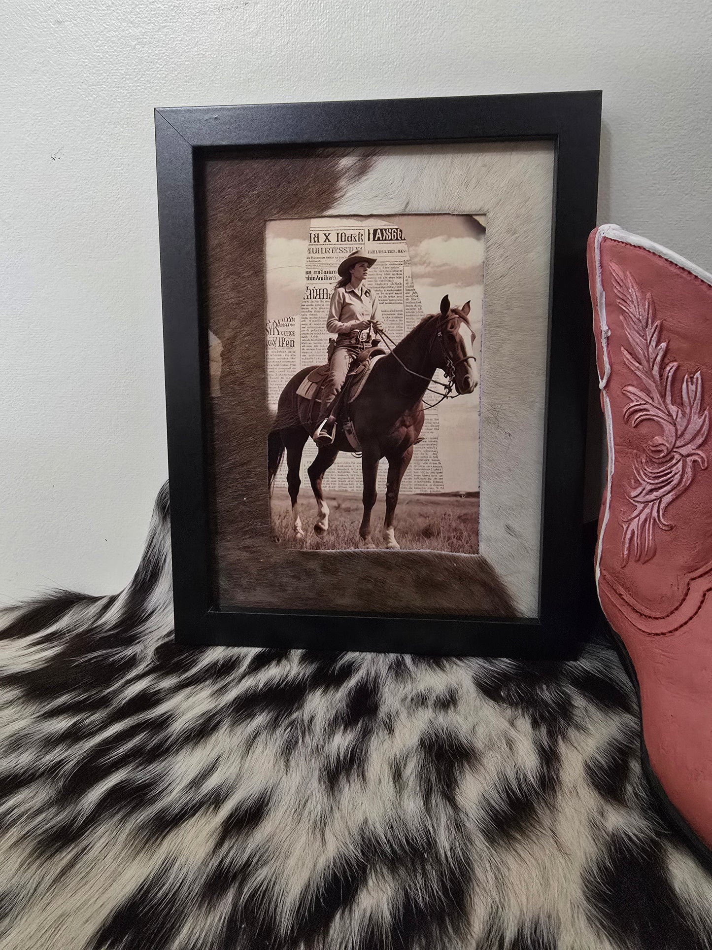 Cowhide frame with print