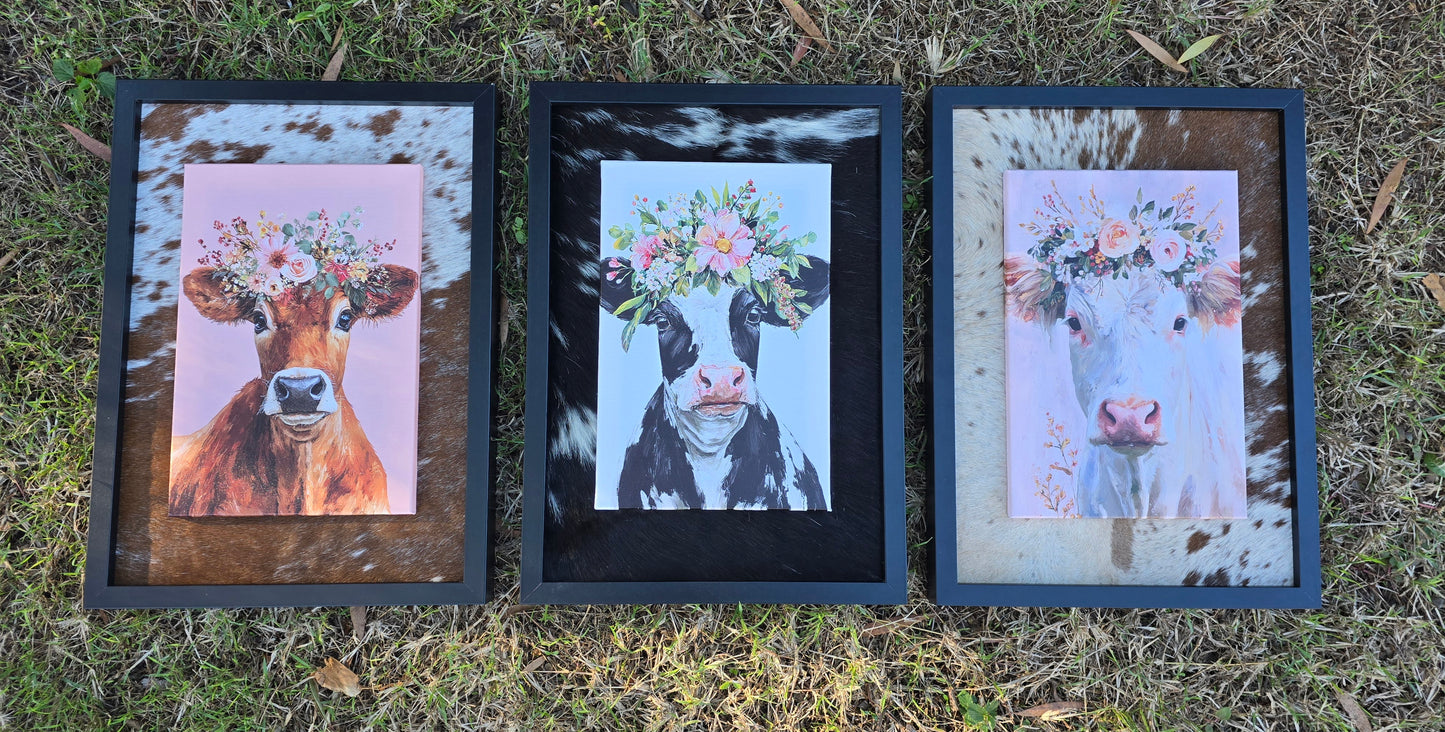 A3 sized Cowhide Frame with A4 sized 3D cow prints (set of 3)