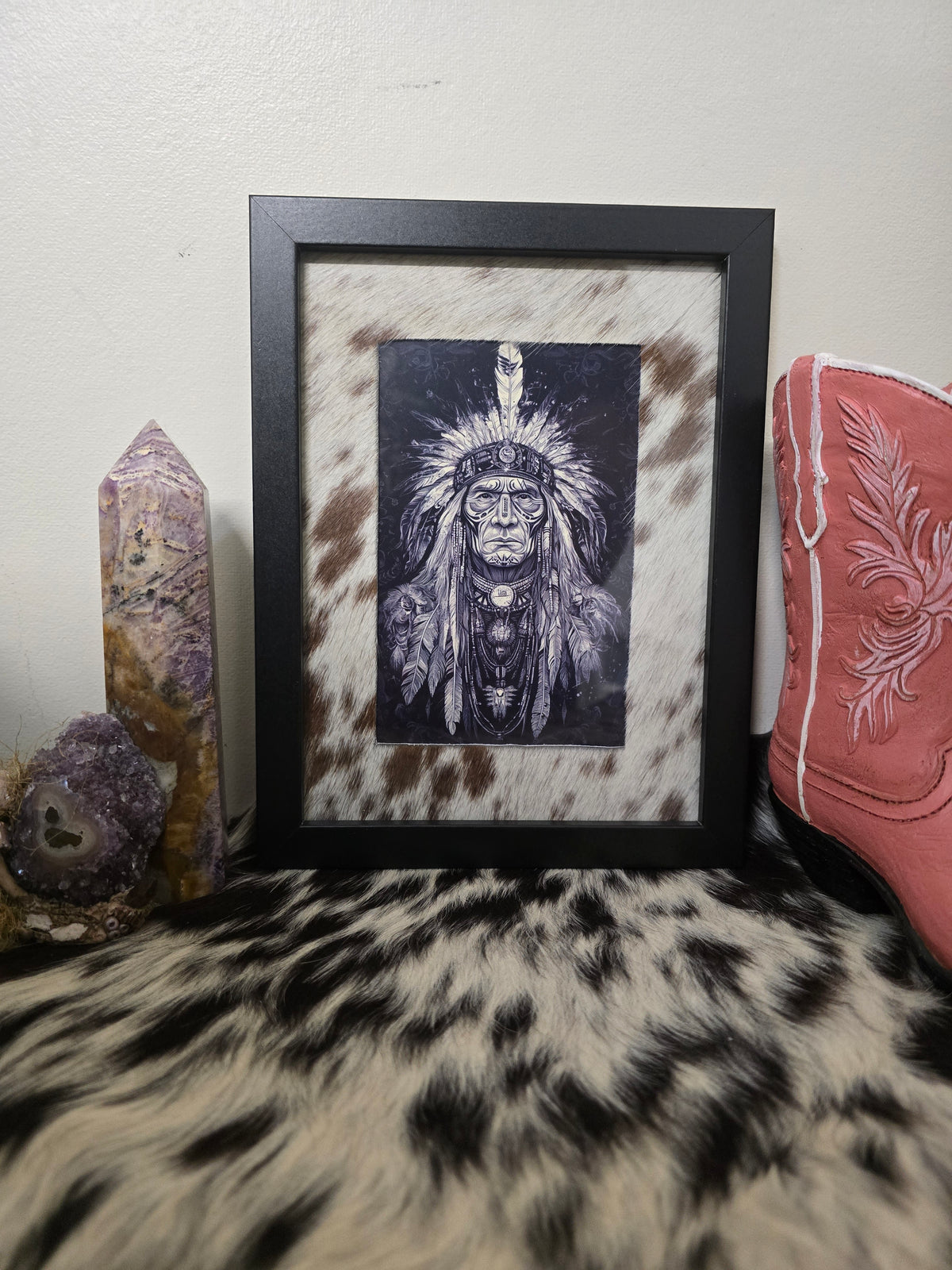 Cowhide frame with print
