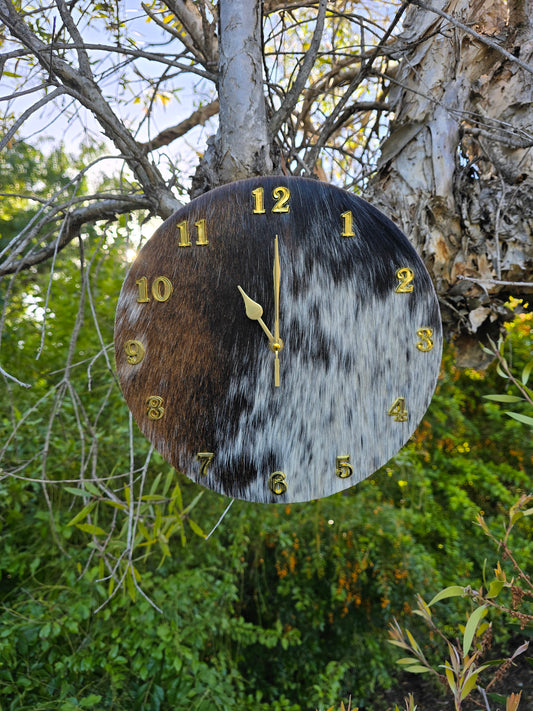 Cowhide Wall Clock 28cm - Handcrafted Rustic Timepiece