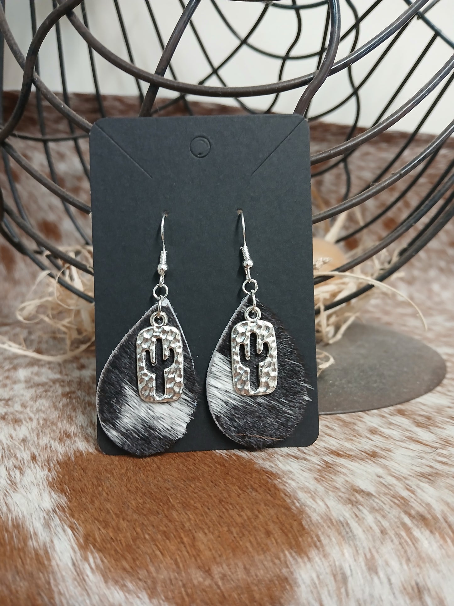 Cowhide teardrop earrings