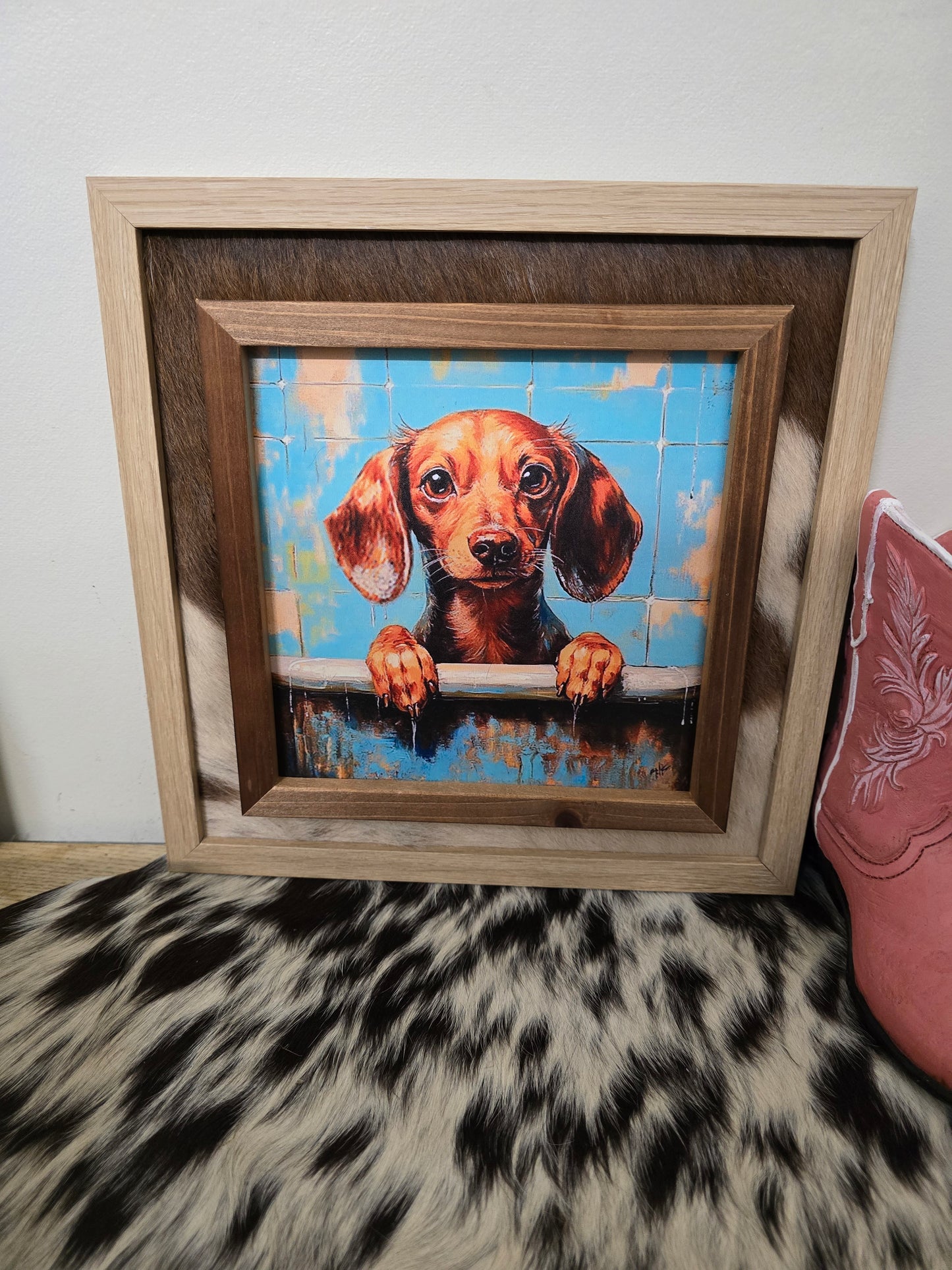 Handcrafted Square Cowhide 3D Print - Dimensional Australian Art
