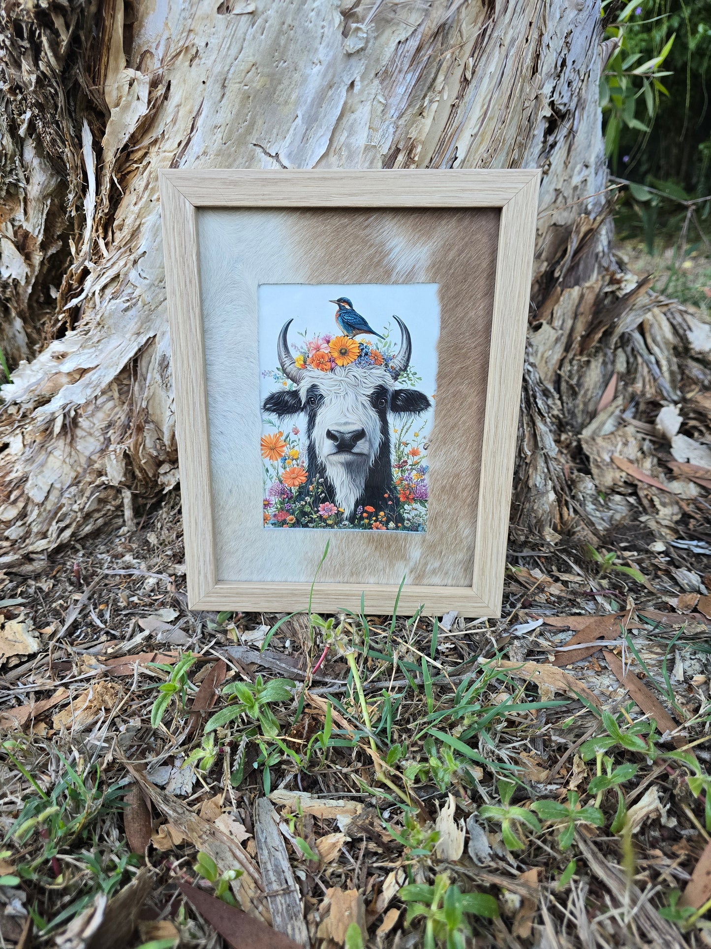 Cowhide frame with print