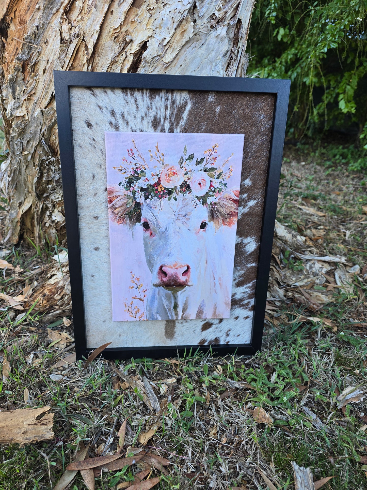 A3 sized Cowhide Frame with A4 sized 3D cow prints (set of 3)