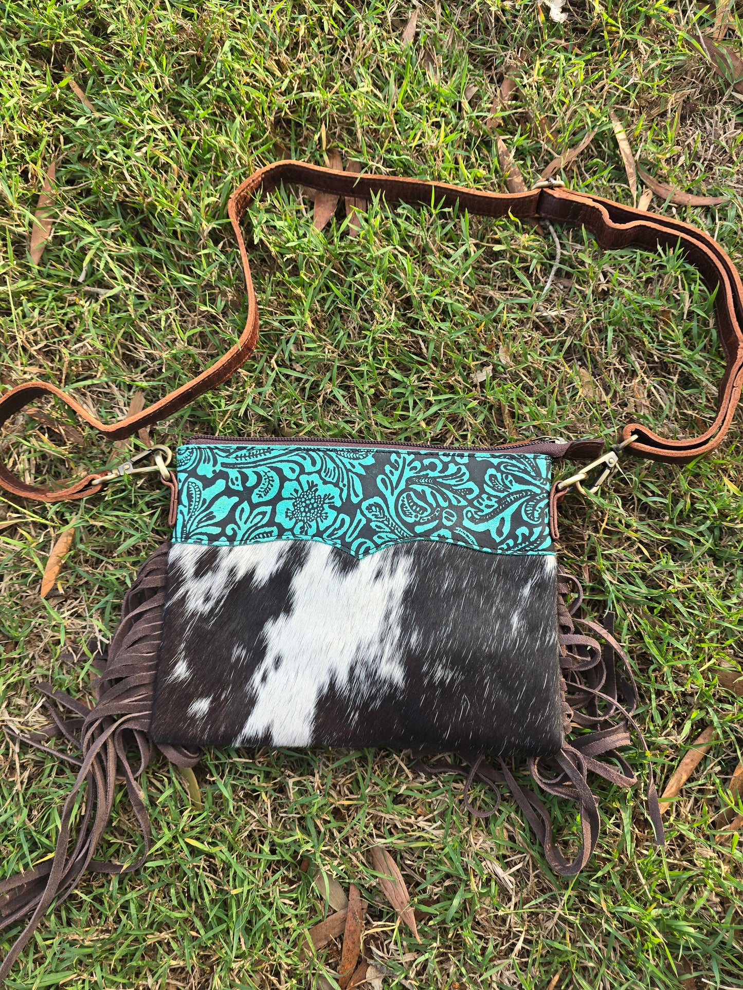 Double-Sided Cowhide Crossbody | Hand-Tooled Leather & Tassels
