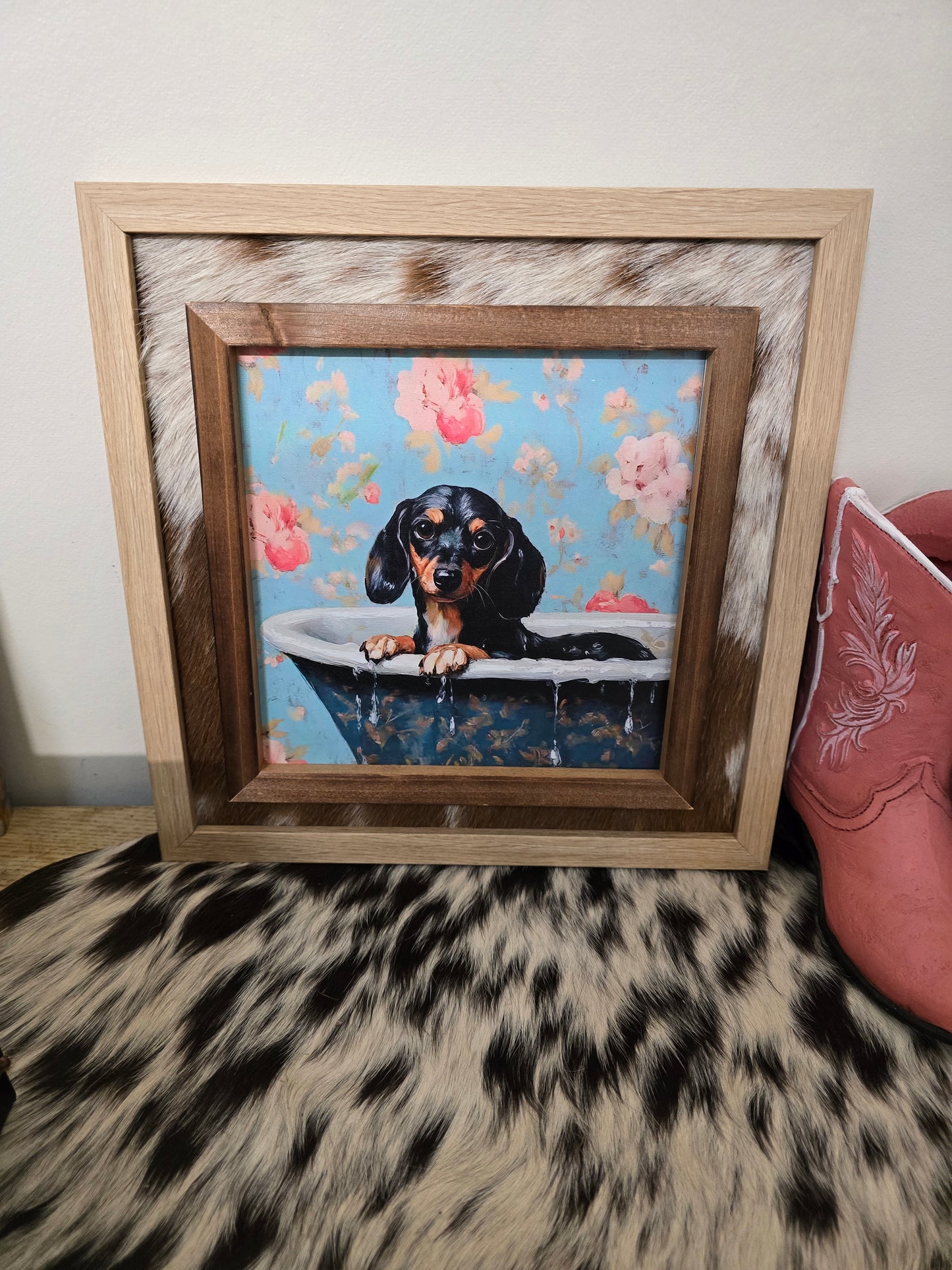 Handcrafted Square Cowhide 3D Print - Dimensional Australian Art