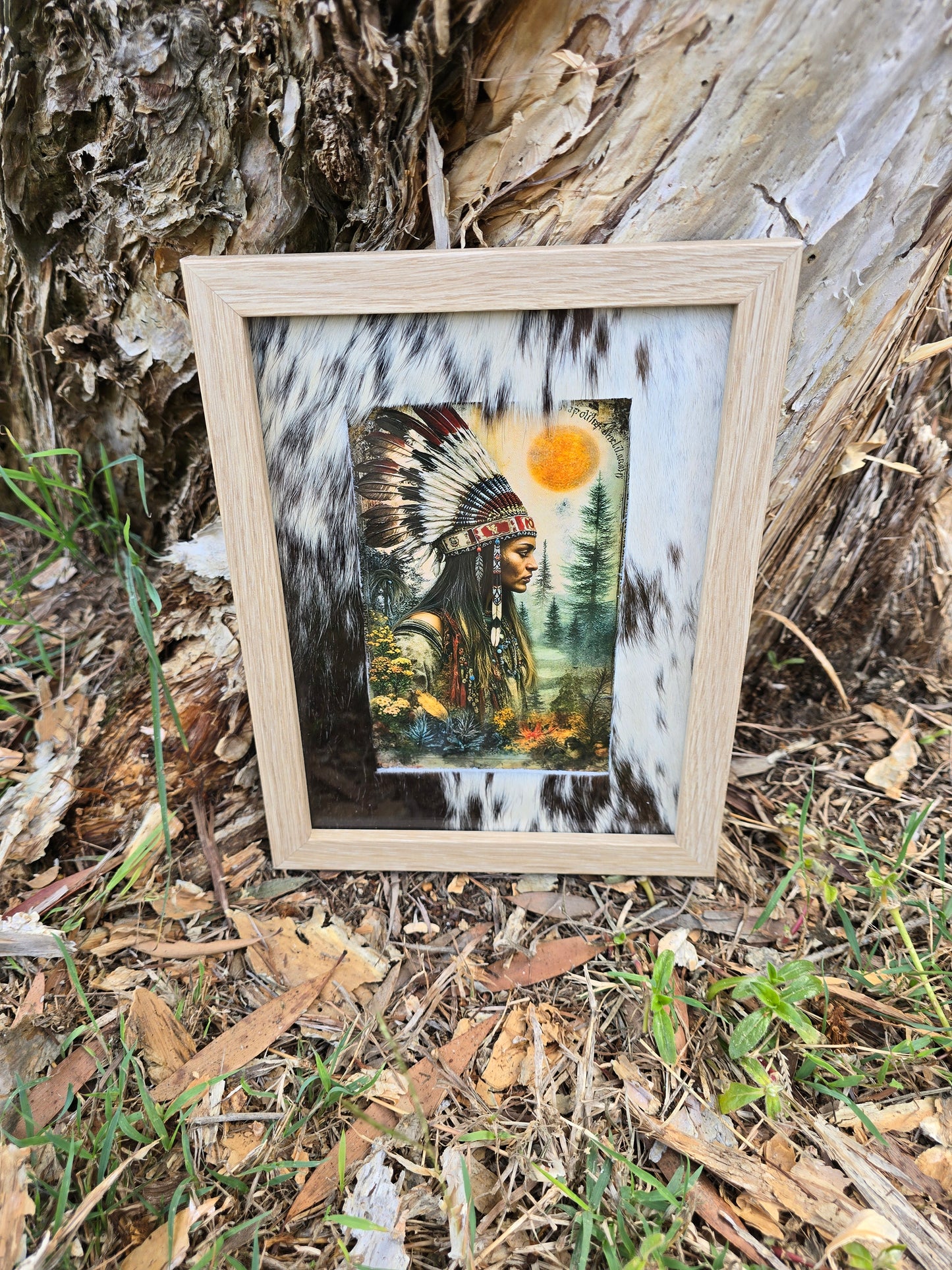Cowhide frame with print