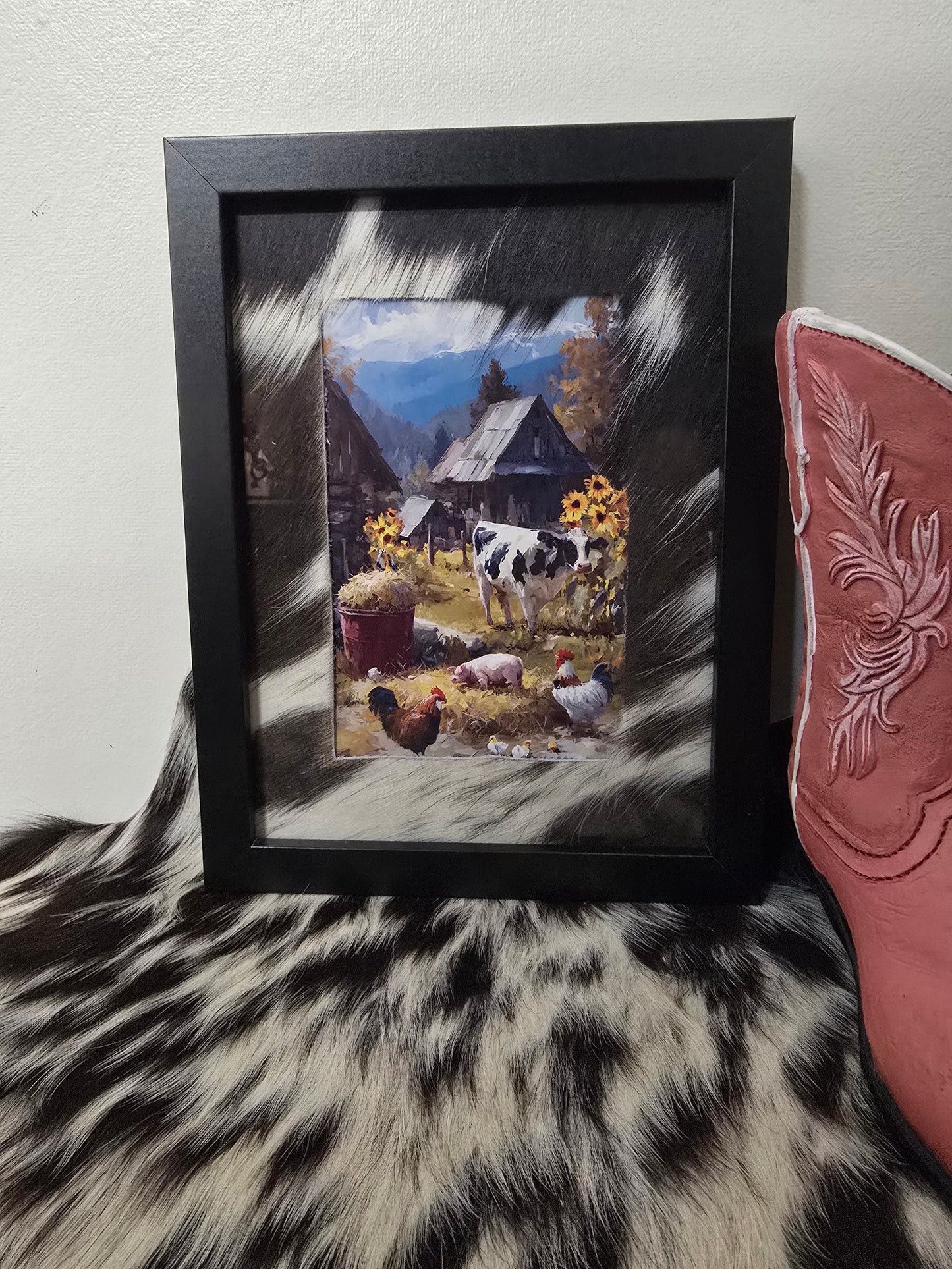 Cowhide frame with print