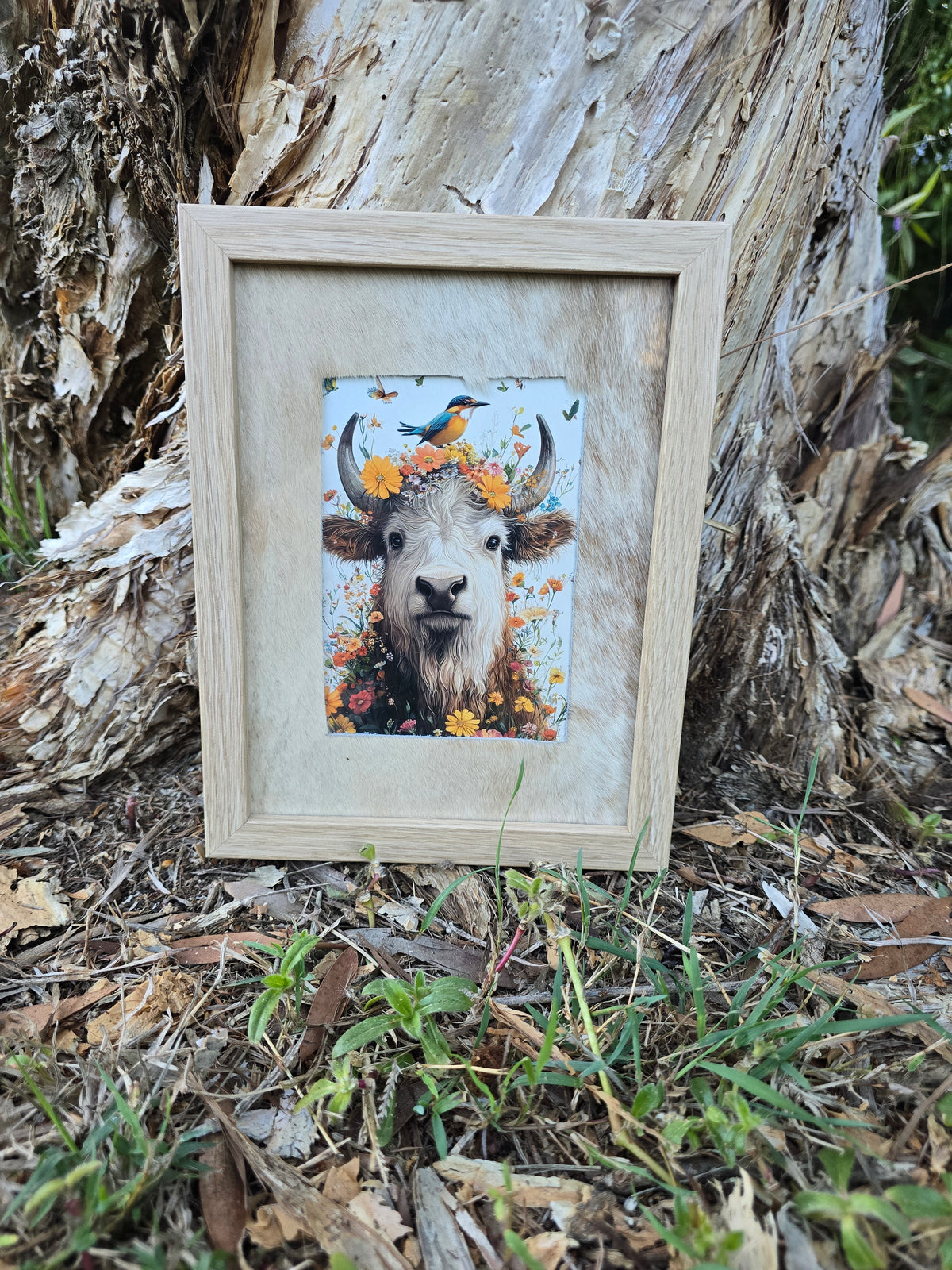 Cowhide frame with print