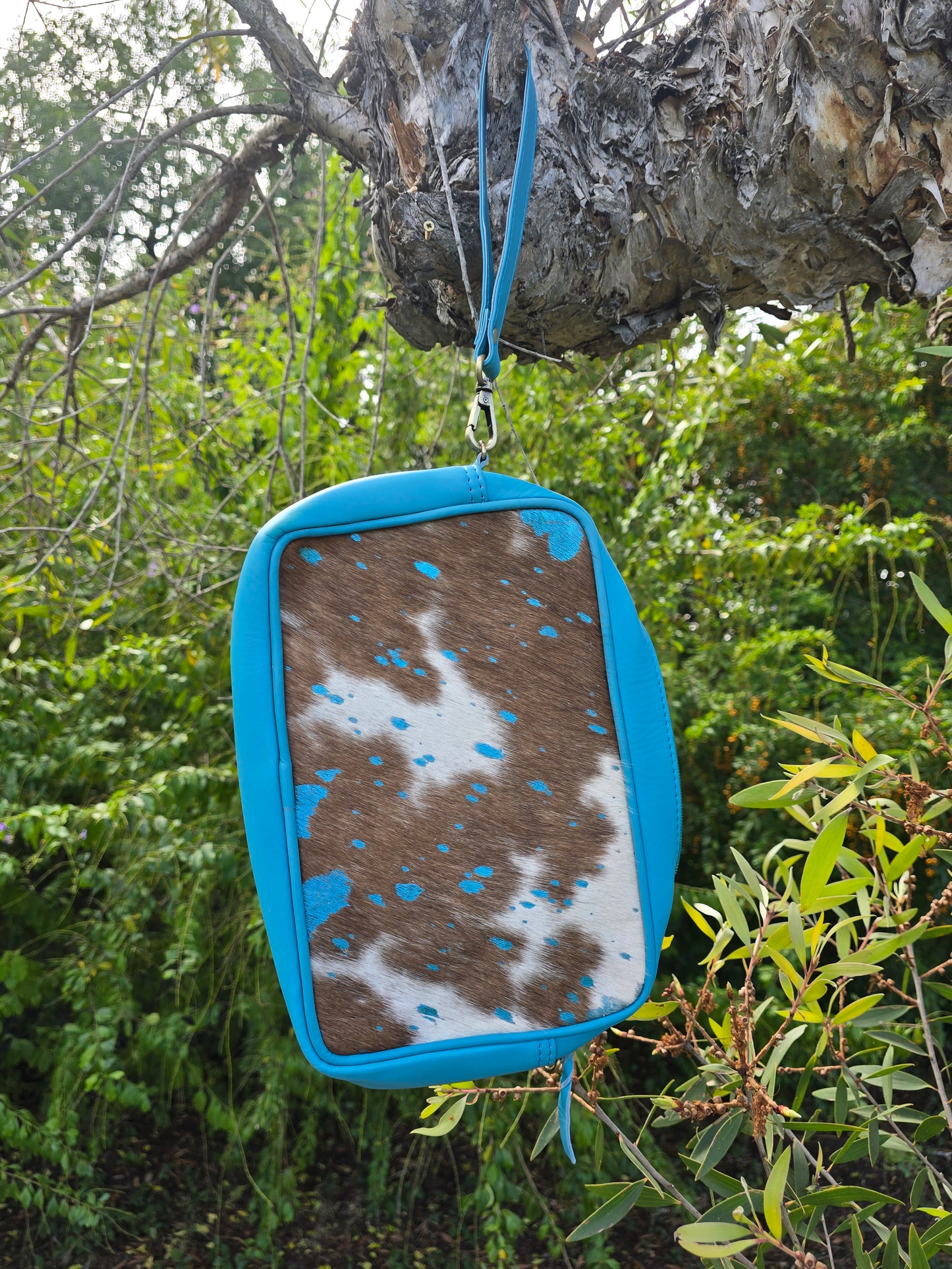 Cowhide with acid wash toiletry bag