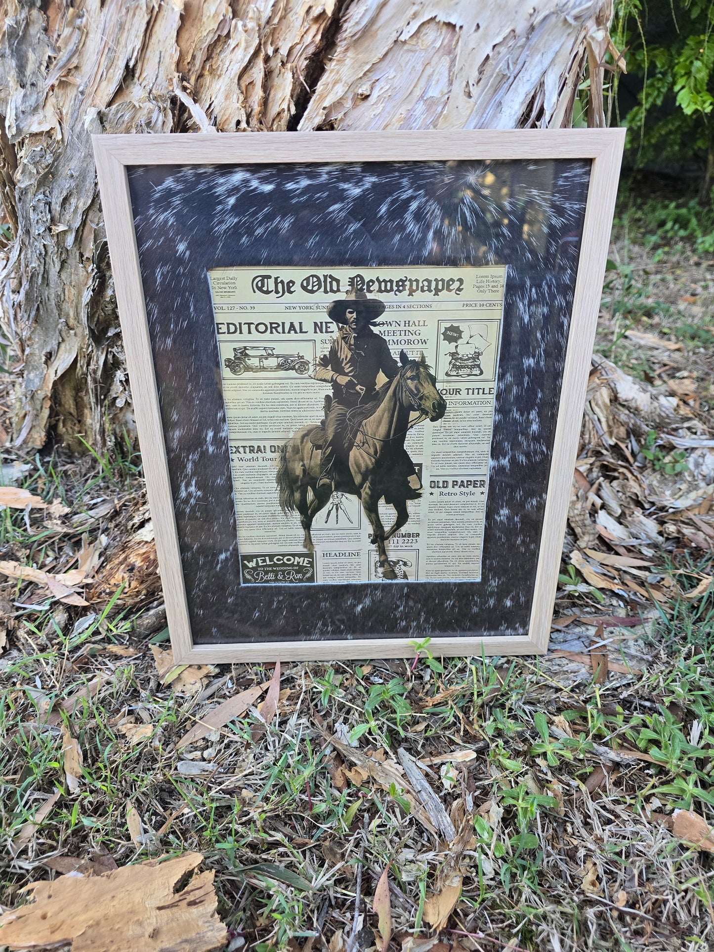 Cowhide frame with 8x10" print
