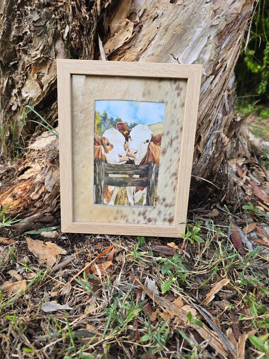 Cowhide frame with cow print