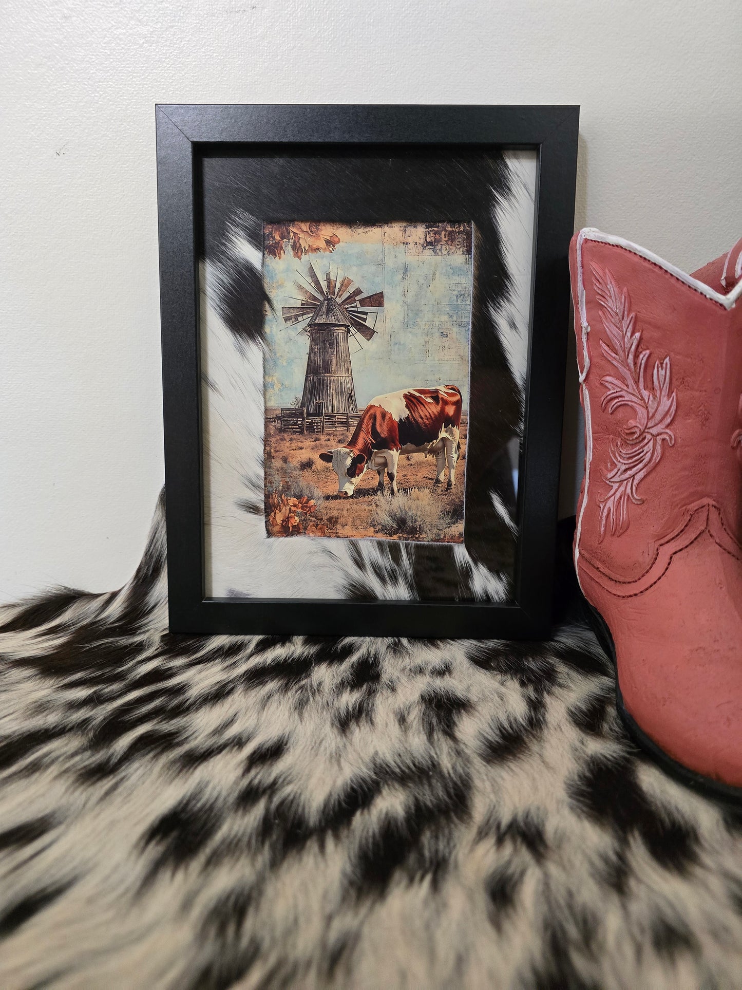 Cowhide frame with print