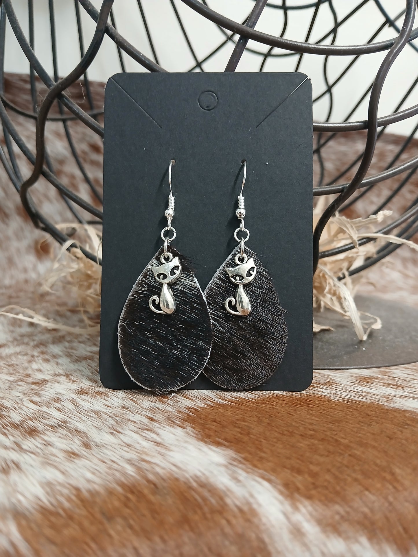Cowhide teardrop earrings