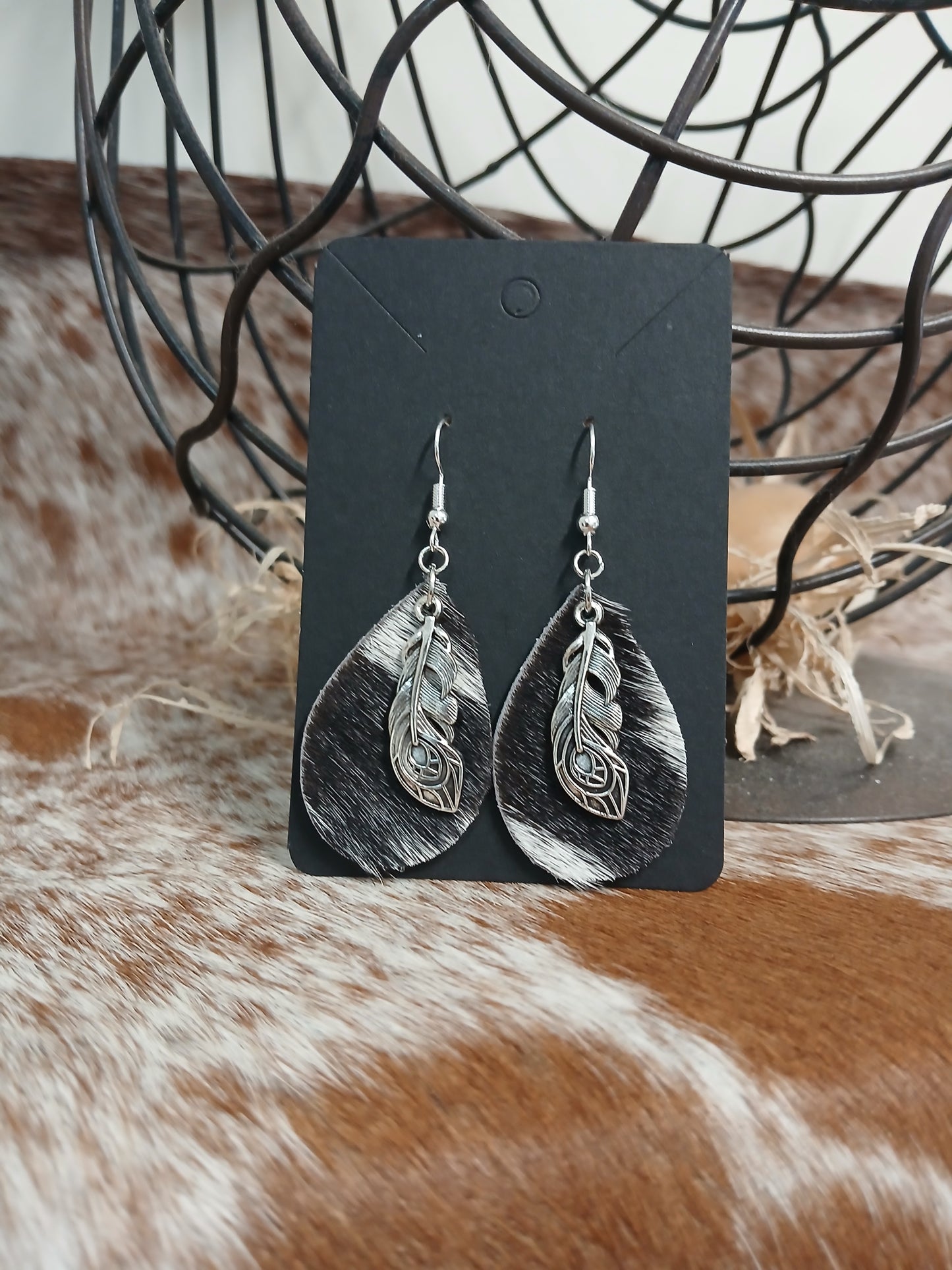 Cowhide teardrop earrings