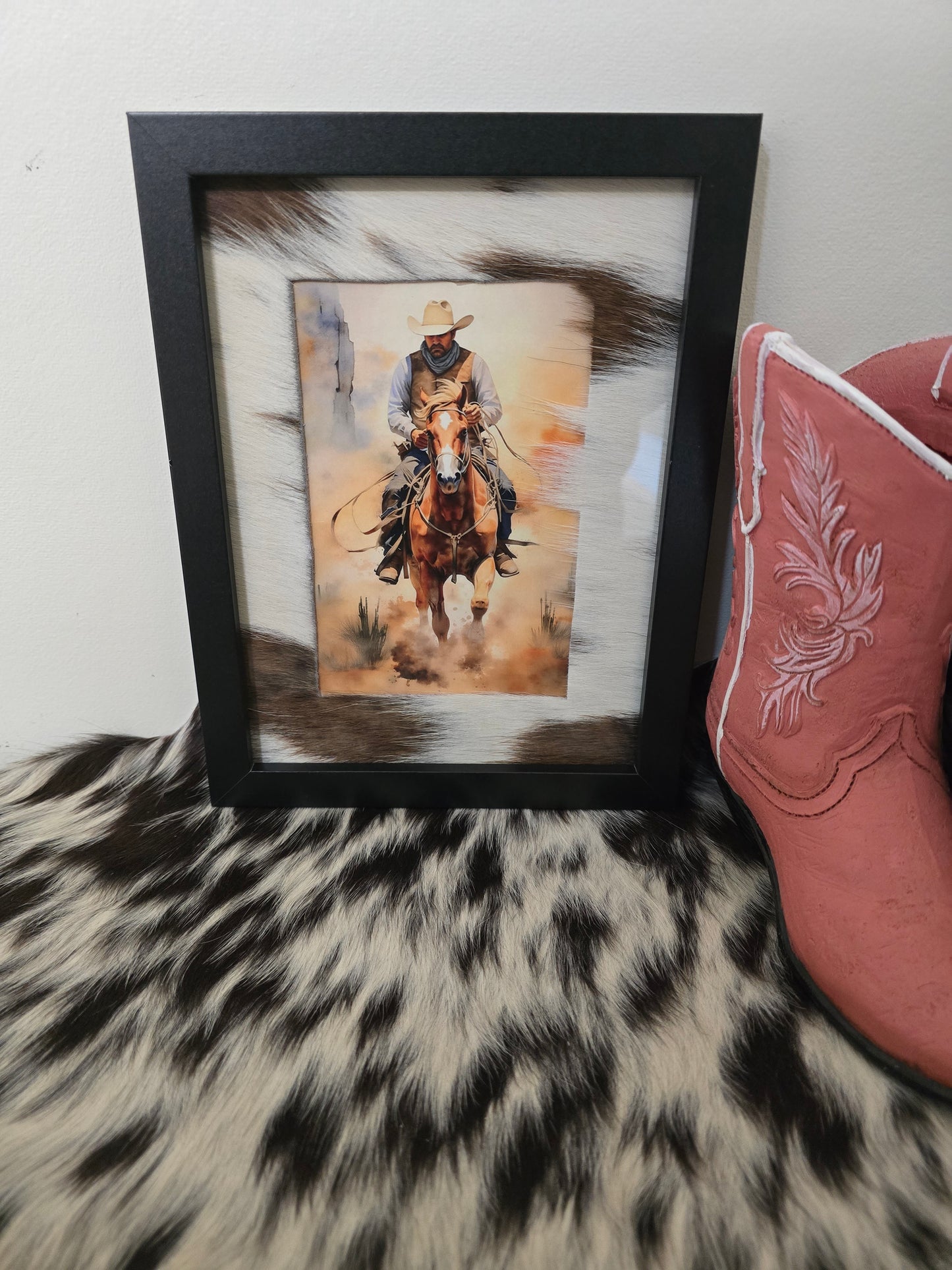 Cowhide frame with print