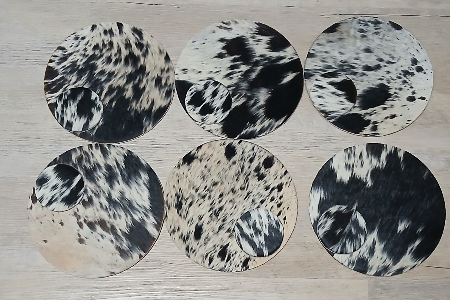 Luxury Genuine Cowhide Dining - Round placemat & coaster set (6)