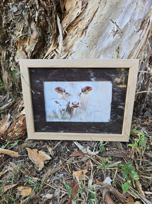 Cowhide frame with cow print