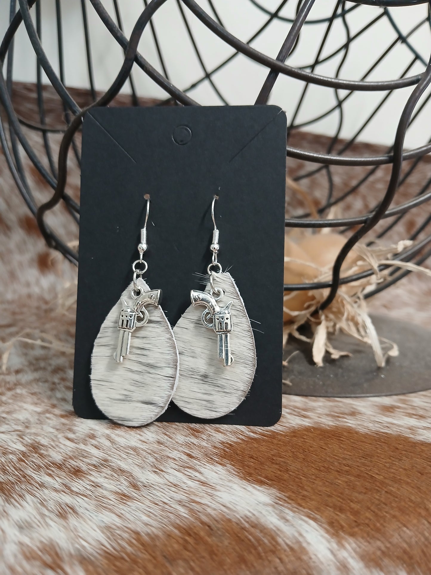 Cowhide teardrop earrings
