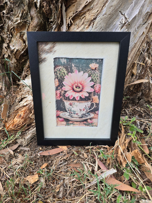 Cowhide frame with cactus print