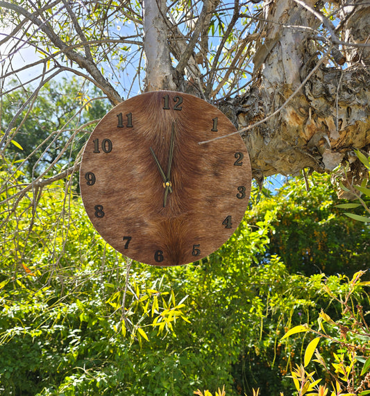 Cowhide Wall Clock 28cm - Handcrafted Rustic Timepiece