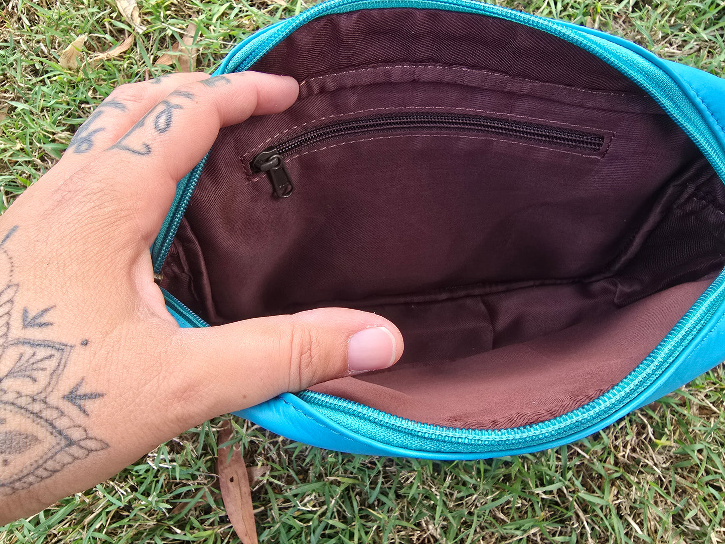 Cowhide with acid wash toiletry bag