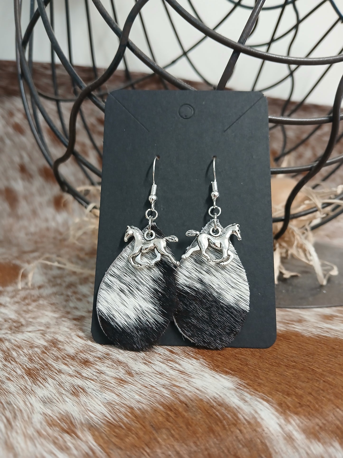 Cowhide teardrop earrings