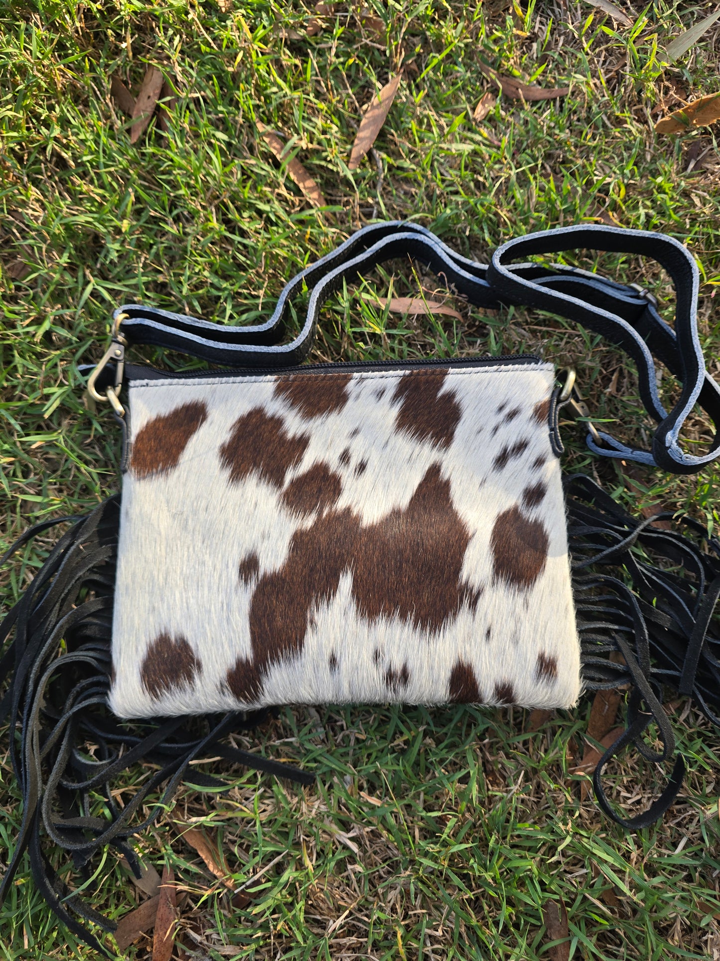 Double-Sided Cowhide Crossbody | Hand-Tooled Leather & Tassels